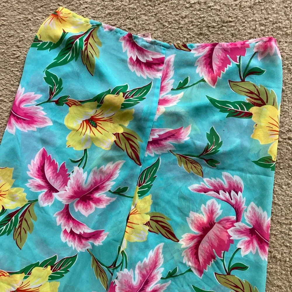 VTG Victoria’s Secret Sheer Tropical Floral Tie Front Flowy Sarong Like Pants, M
